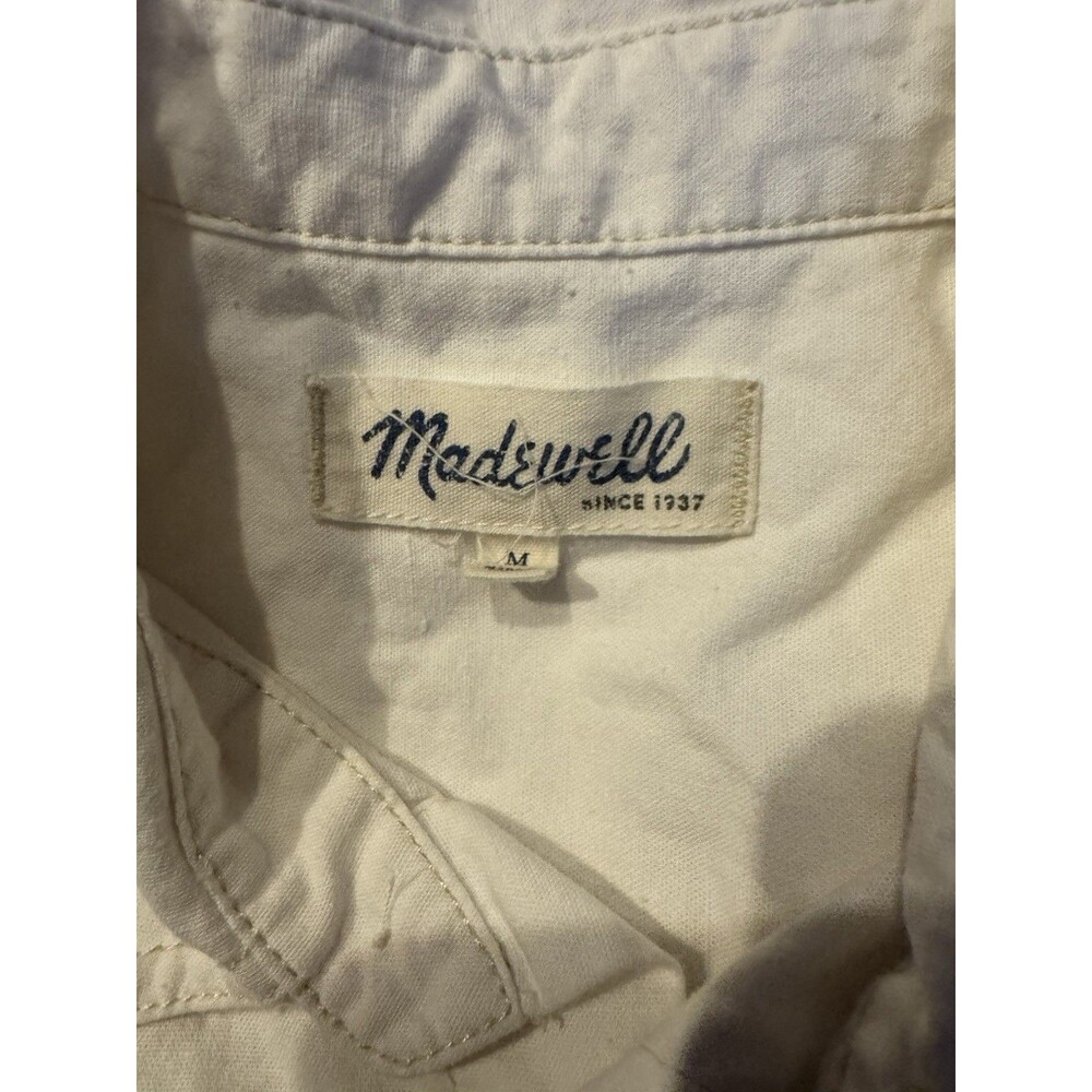 Madewell The Linen Blend Shirt Sz Medium White Button Up Classic Core Side Slit